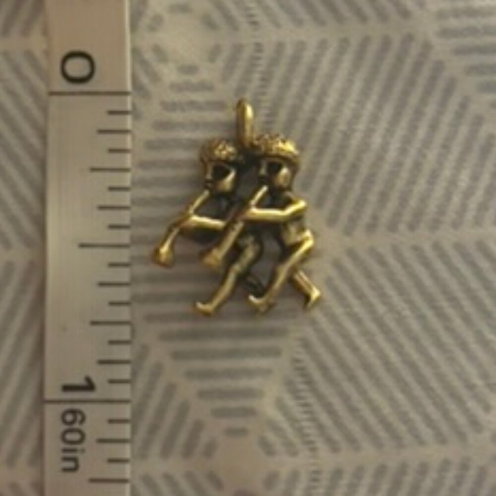 Gemini The Twins with trumpet Charms Silver tone